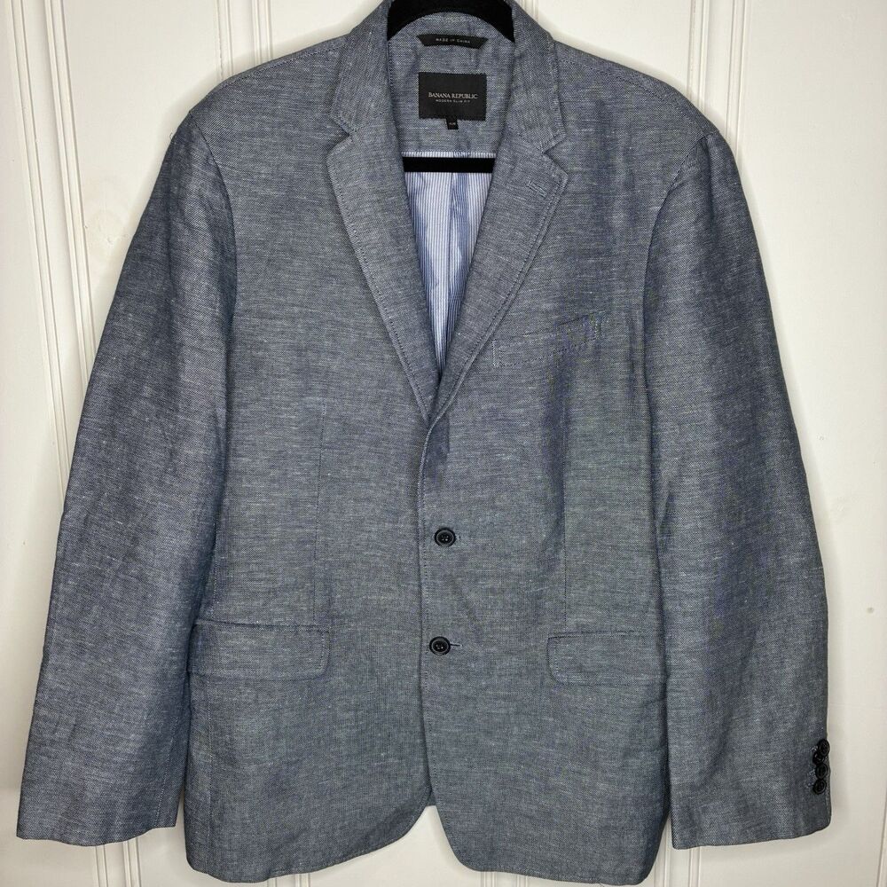 Banana Republic Linen cotton chambray sport coat Sz 42R slim fit tailored summer